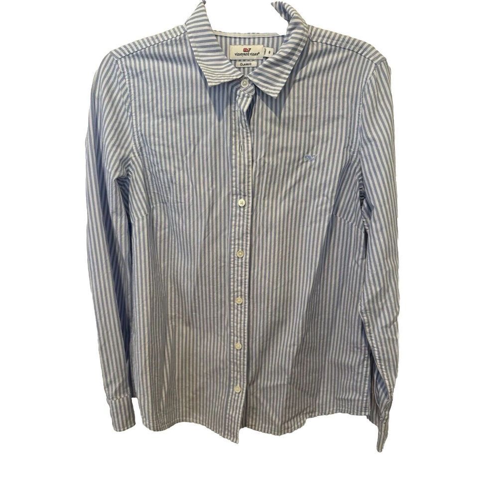 Vineyard Vines Women's Size 8 Blue And White Striped Cotton Long Sleeve Top